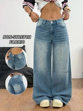 Nvfelix Women's Straight Leg Loose Denim Jeans Boyfriend Pants size Medium